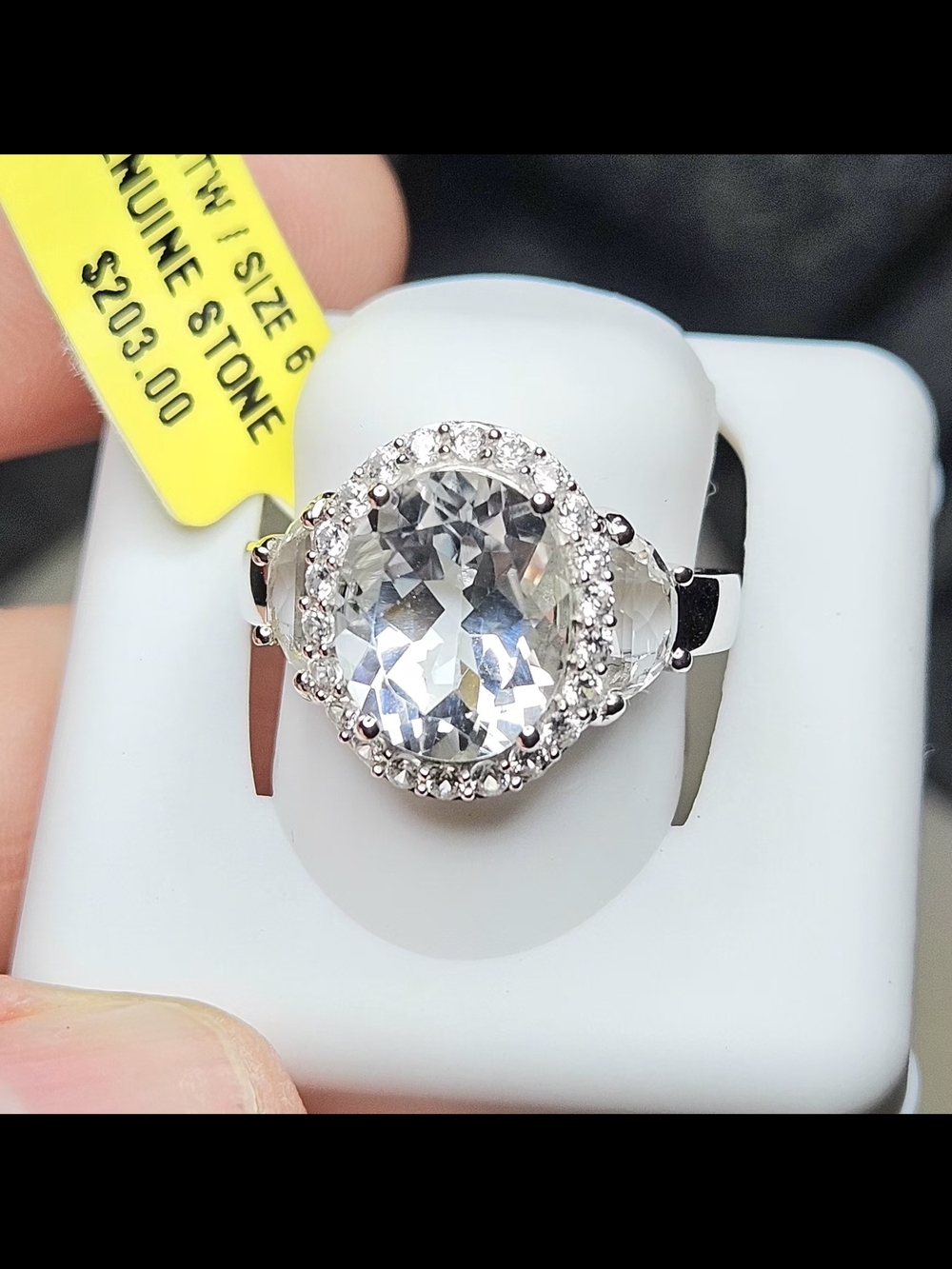 ✨ Authentic .925 Sterling Silver White Topaz & Zircon Halo Ring (6.24 GTW)